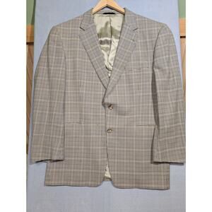 Burberry London Sport Coat Mens 44R Wool Beige Check Kensington USA Made